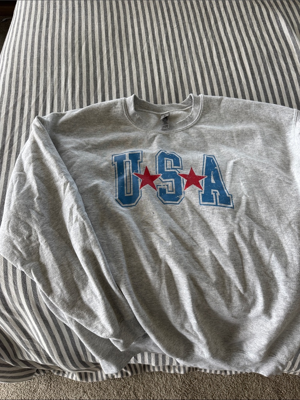 Grey USA Crewneck Sweatshirt with Red Stars